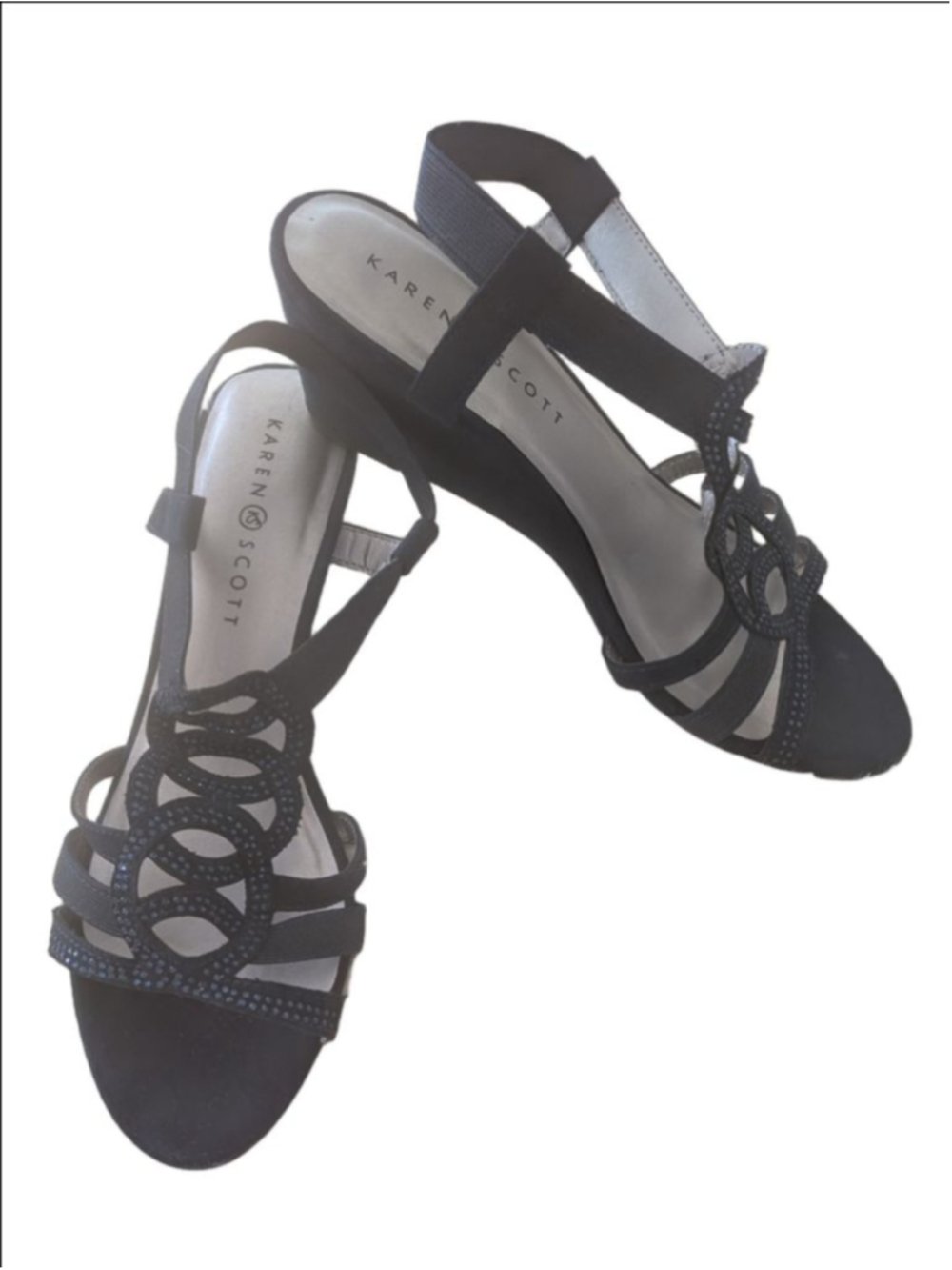 Karen Scott Women's Navy Blue Rhinestone Wedge Sandals NWOT Size 9M